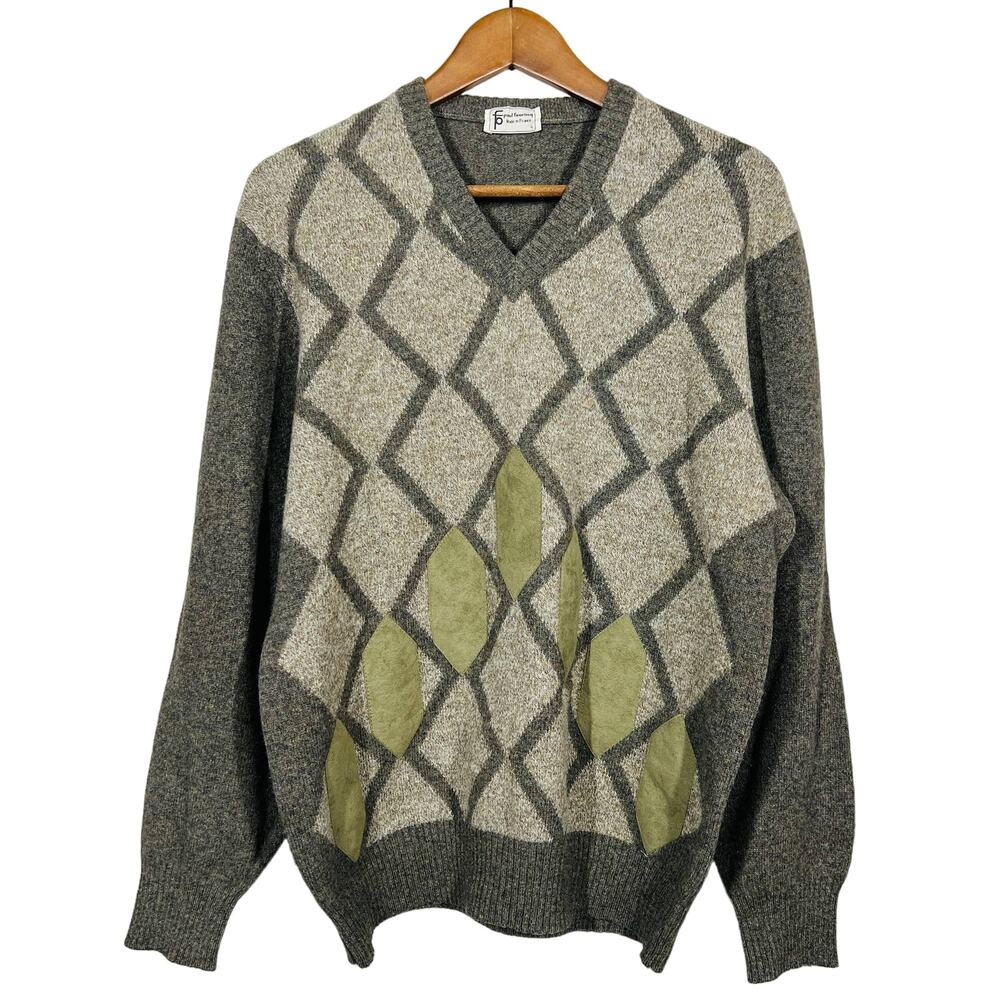 Vintage Paul Fourticq V Neck Sweater Suede Panel Geo Abstract - 4